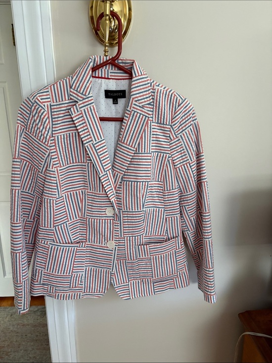 Talbots Jackets & Blazers - Talbots Orange and Gray Striped Patchwork Blazer